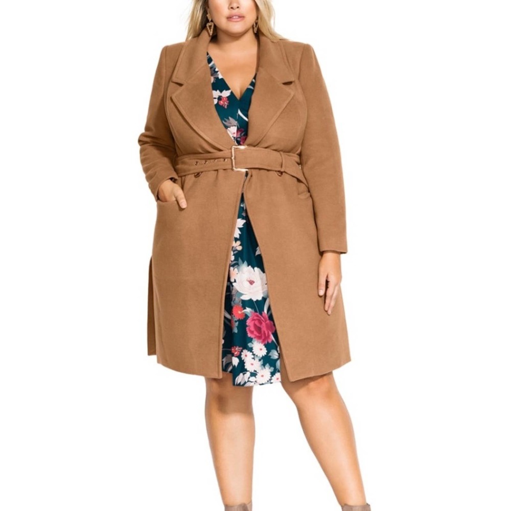 City Chic Trendy Plus Size Regal Coat in Almond